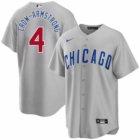 Men's Chicago Cubs #4 Pete Crow-Armstrong Grey Cool Base Stitched Baseball Jersey